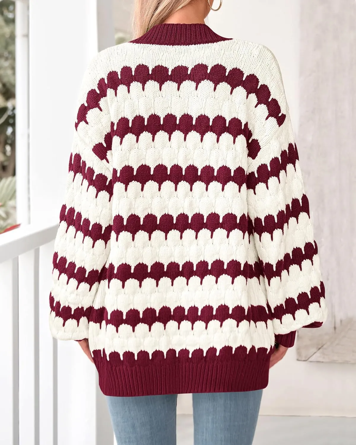 BTFBM Womens Open Front Cardigan Sweater 2024 Fall Winter Long Sleeve Loose Color Block Chunky Cable Knit Outerwear Coat