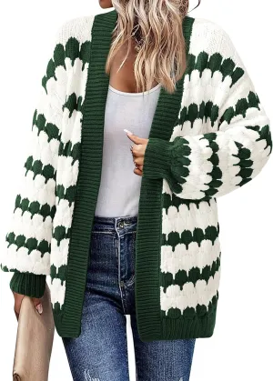 BTFBM Womens Open Front Cardigan Sweater 2024 Fall Winter Long Sleeve Loose Color Block Chunky Cable Knit Outerwear Coat