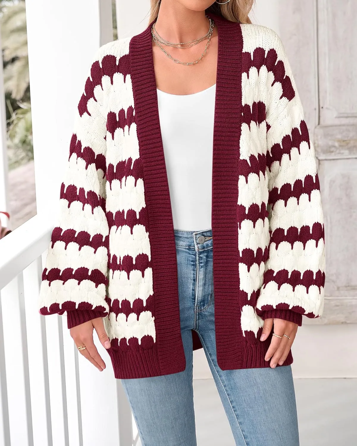 BTFBM Womens Open Front Cardigan Sweater 2024 Fall Winter Long Sleeve Loose Color Block Chunky Cable Knit Outerwear Coat