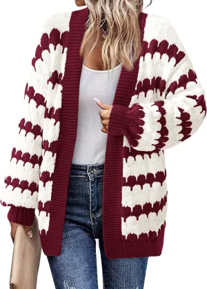 BTFBM Womens Open Front Cardigan Sweater 2024 Fall Winter Long Sleeve Loose Color Block Chunky Cable Knit Outerwear Coat