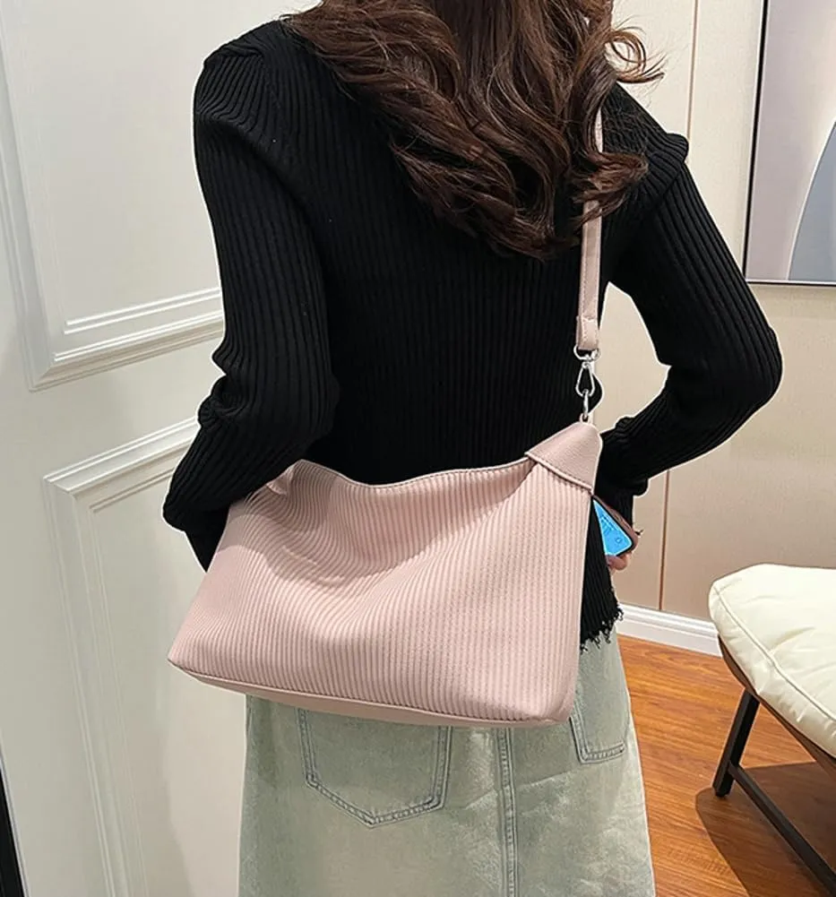 Bucket Bag for Women, Pleated Cloud Vertical Pattern Large Capacity Tote Bag Handbag Purse Crossbody Bag Shoulder Bag