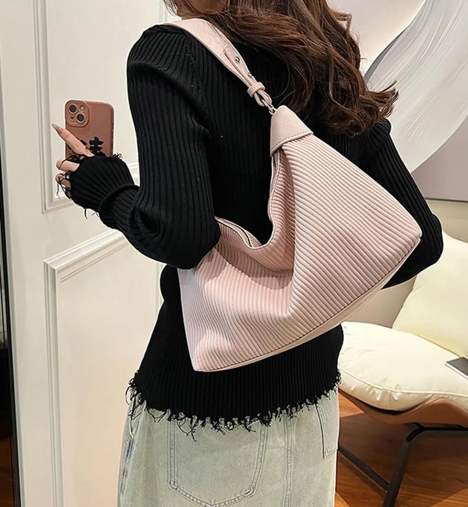 Bucket Bag for Women, Pleated Cloud Vertical Pattern Large Capacity Tote Bag Handbag Purse Crossbody Bag Shoulder Bag