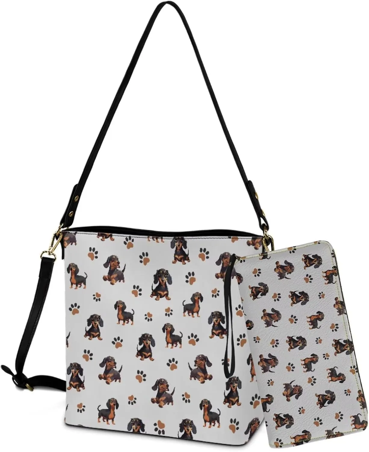 Bucket Crossbody Bag Set for Women Lady, Leather Purse and Wallet Set Large Bucket Bag with Wallet