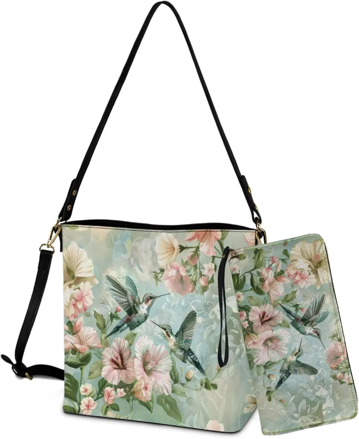Bucket Crossbody Bag Set for Women Lady, Leather Purse and Wallet Set Large Bucket Bag with Wallet
