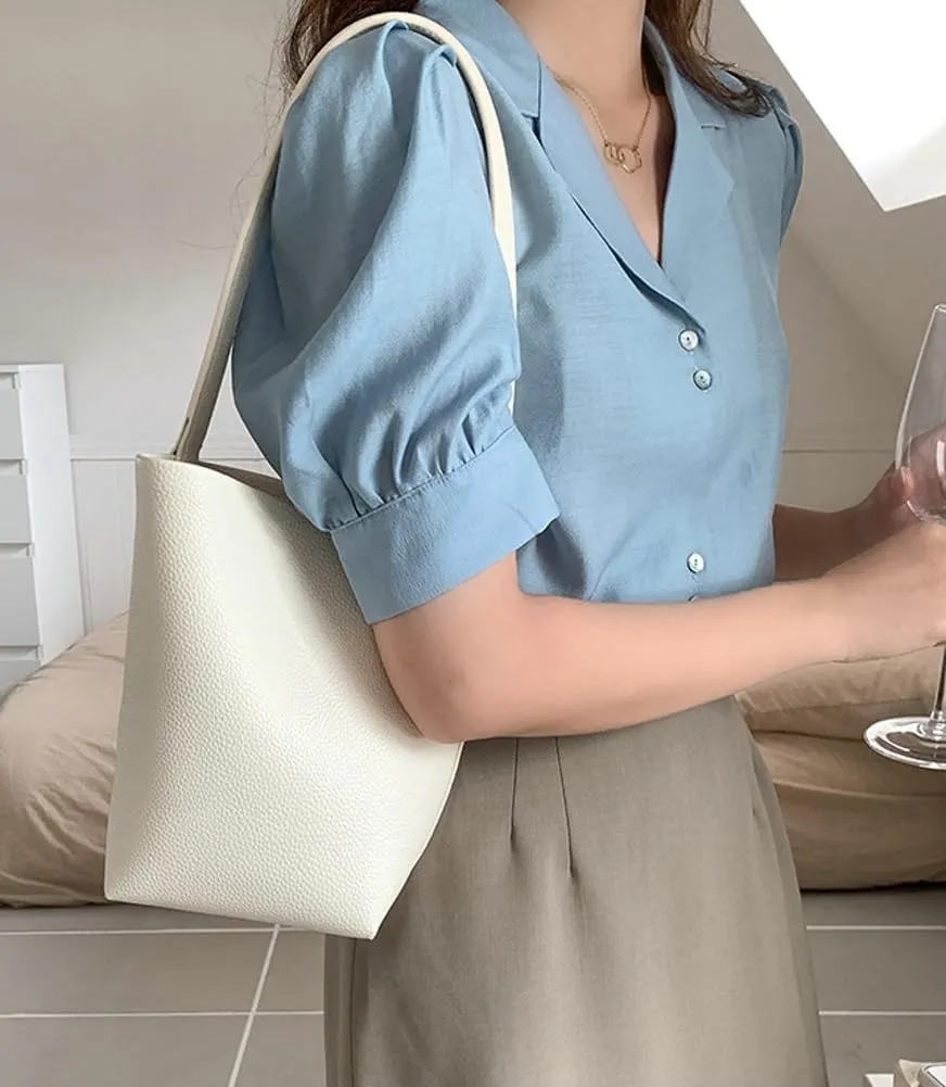 Bucket Handbag for Women Vegan Leather Shoulder Purses Casual Tote Bag for Work Top Handle Bag with Drawstring Purse