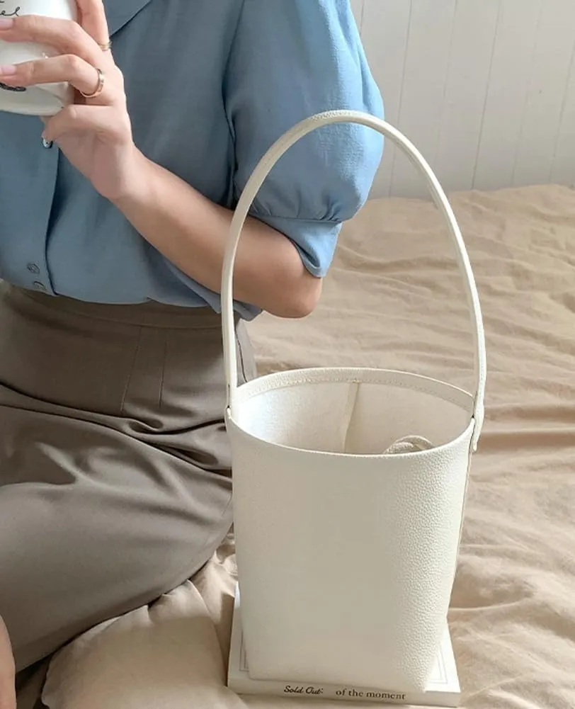 Bucket Handbag for Women Vegan Leather Shoulder Purses Casual Tote Bag for Work Top Handle Bag with Drawstring Purse