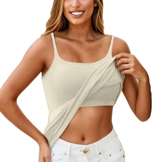 Camisole Top for Women Built in Bra 2024 Summer Soft Comfy Adjustable Spaghetti Strap Layer Cami Tank Top