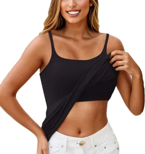 Camisole Top for Women Built in Bra 2024 Summer Soft Comfy Adjustable Spaghetti Strap Layer Cami Tank Top