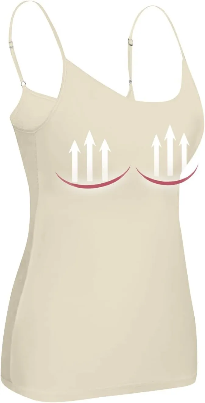 Camisole Top for Women Built in Bra 2024 Summer Soft Comfy Adjustable Spaghetti Strap Layer Cami Tank Top