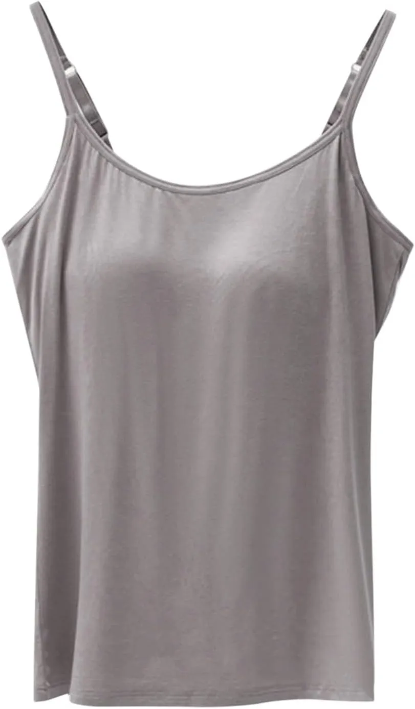 Camisole Tops for Women Built in Bra Plus Size Padded Tank Tops Camisole Spaghetti Strap Workout Athletic Tanktops