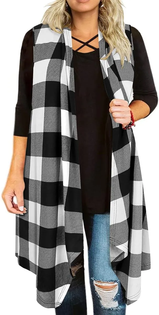 CARCOS Plus Size Cardigan for Women Solid Color/Star/Plaid/Striped Open Front Tops XL-5XL
