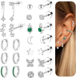CASDAN 14K Dainty Gold Flat Back Earrings for Women Hypoallergenic Cartilage Earrings for Sensitive Ears 20G Surgical Steel Stud Earrings for Multiple Piercing Small Hoop Flatback Stud Earrings Set