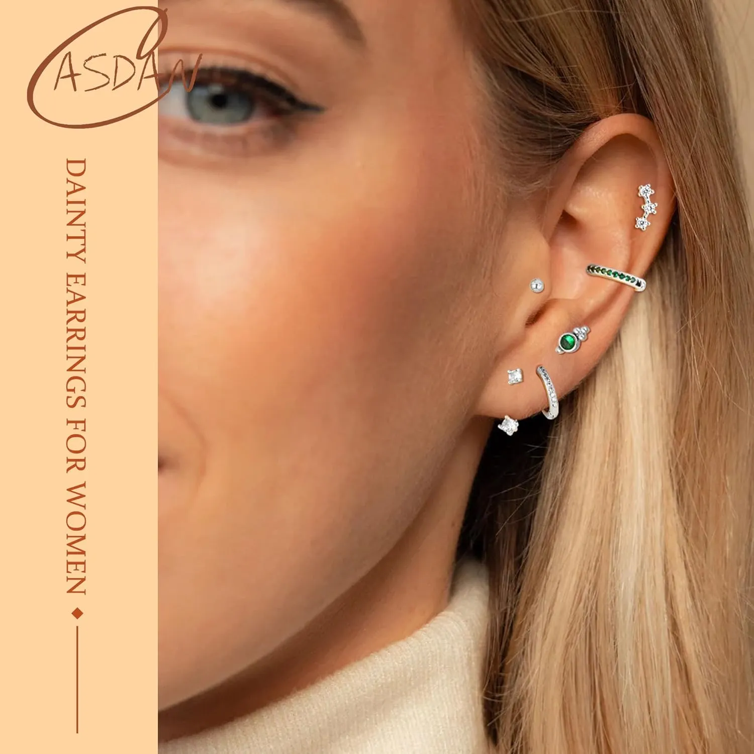 CASDAN 14K Dainty Gold Flat Back Earrings for Women Hypoallergenic Cartilage Earrings for Sensitive Ears 20G Surgical Steel Stud Earrings for Multiple Piercing Small Hoop Flatback Stud Earrings Set