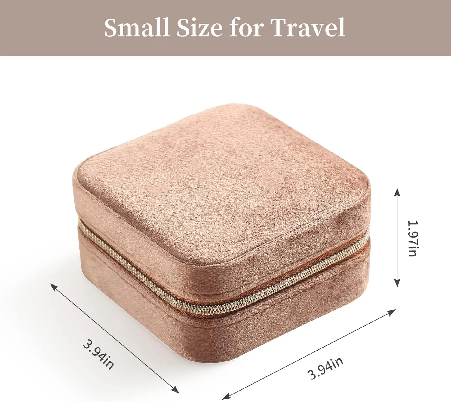 CASEGRACE Travel Jewelry Case, Plush Velvet Jewelry Box Small Jewelry Travel Organizer Display Rings Necklace Bracelet Earrings Storage Case for Women Girls, Sand Brown