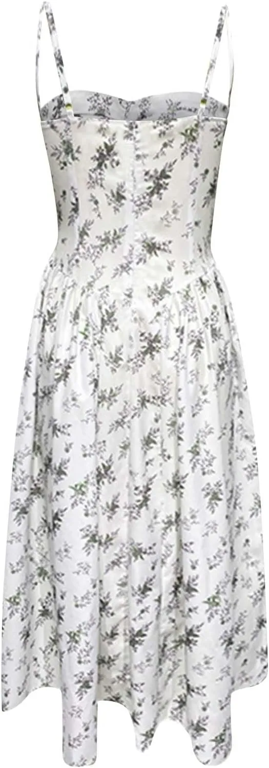 Casual Summer Dresses for Women Spaghetti Strap Midi Dresses Low Cut Bustier Dress with Pockets