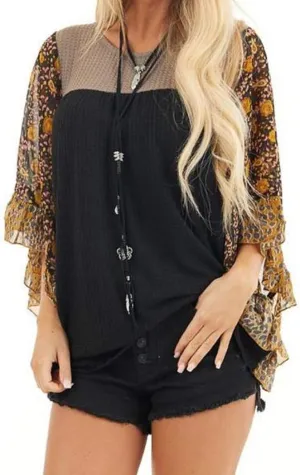 CASURESS Womens Floral Printed 3 4 Sleeve Shirt Batwing Loose Tops Blouses Pullover