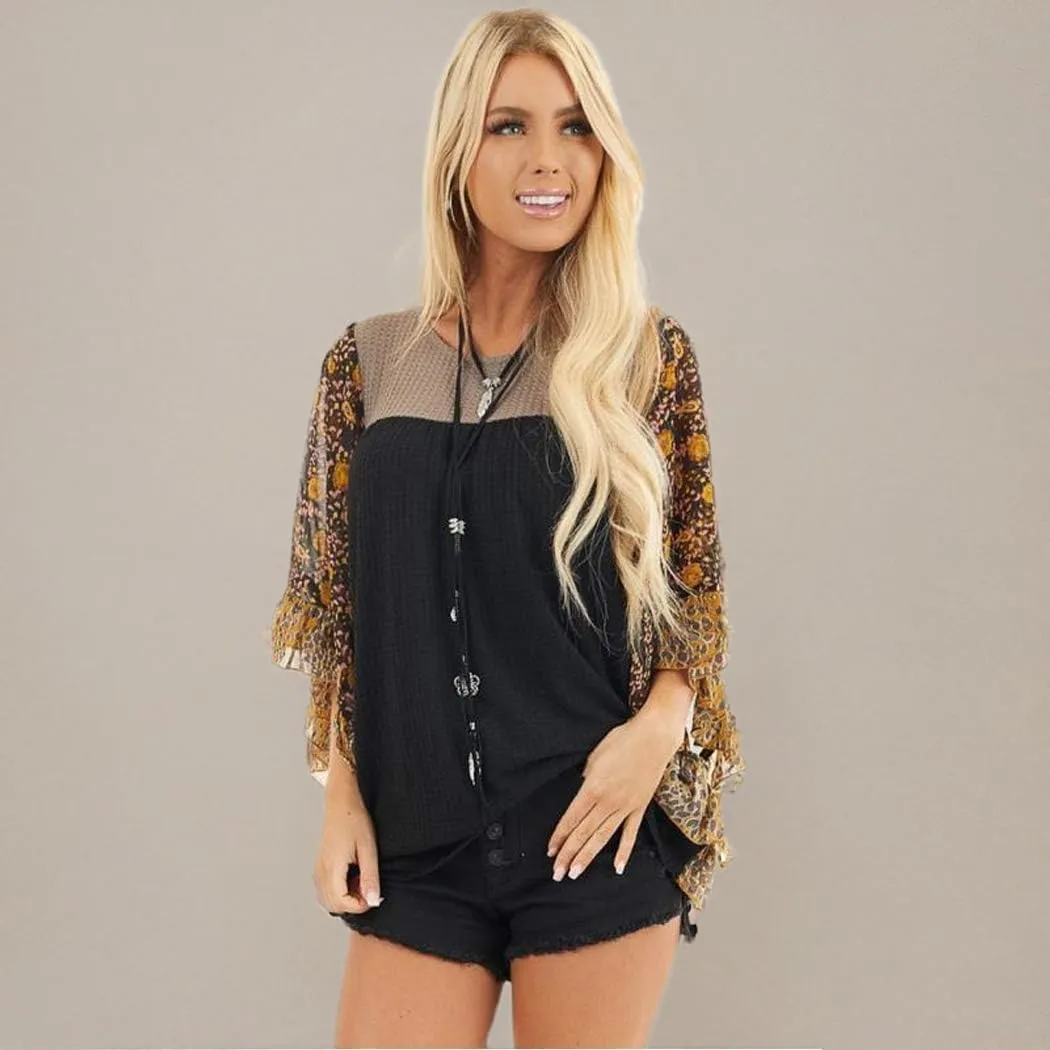 CASURESS Womens Floral Printed 3 4 Sleeve Shirt Batwing Loose Tops Blouses Pullover