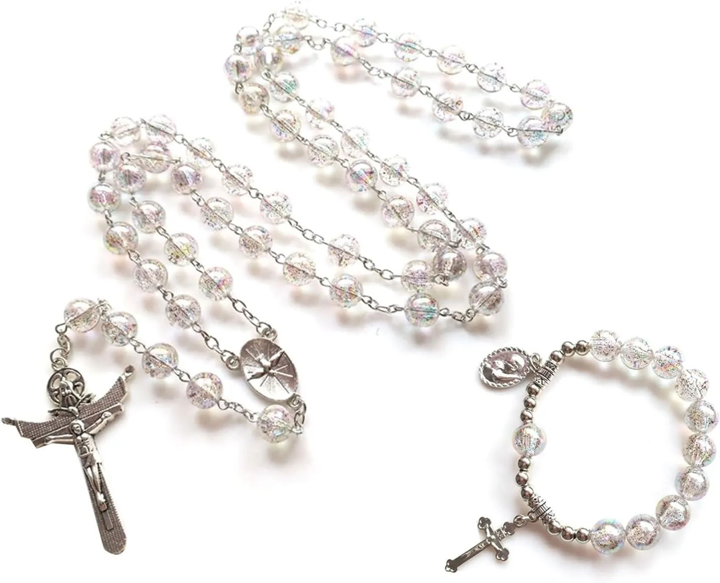 Catholic Rosary Prayer Necklace Pendants Bracelets Acrylic Beads Chain Religious Jewelry For Women Girls