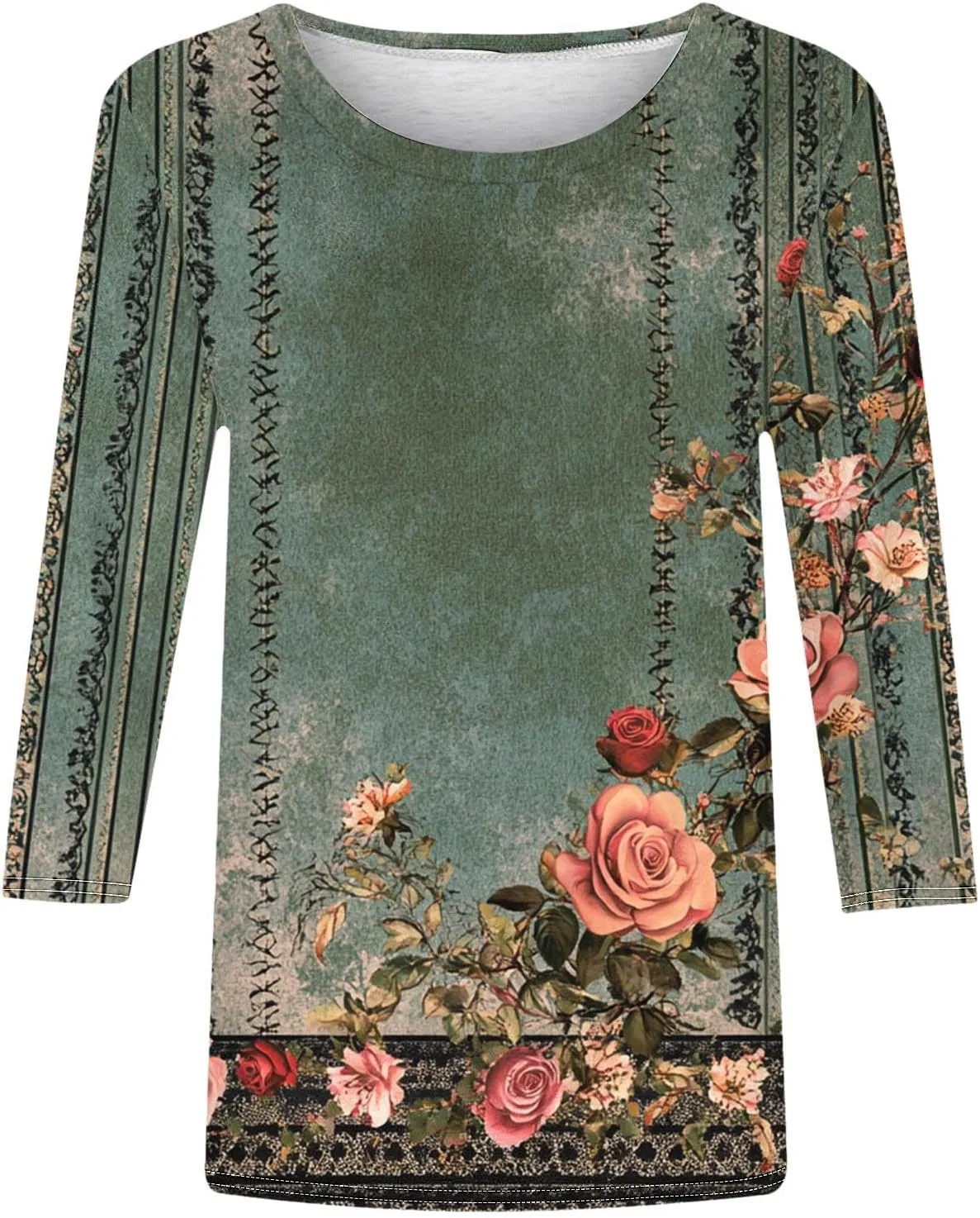 Ceboyel 3/4 Sleeve Tops for Women Summer Floral Paisley Print Tees Shirts Trendy Ladies Blouses Dressy Casual Clothing 2023