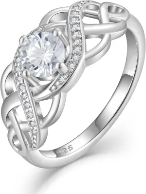 Celtic Knot Ring 925 Sterling Silver Infinity Twisted Ring Statement Rings Birthstone Jewelry Gifts for Women Size 5-10