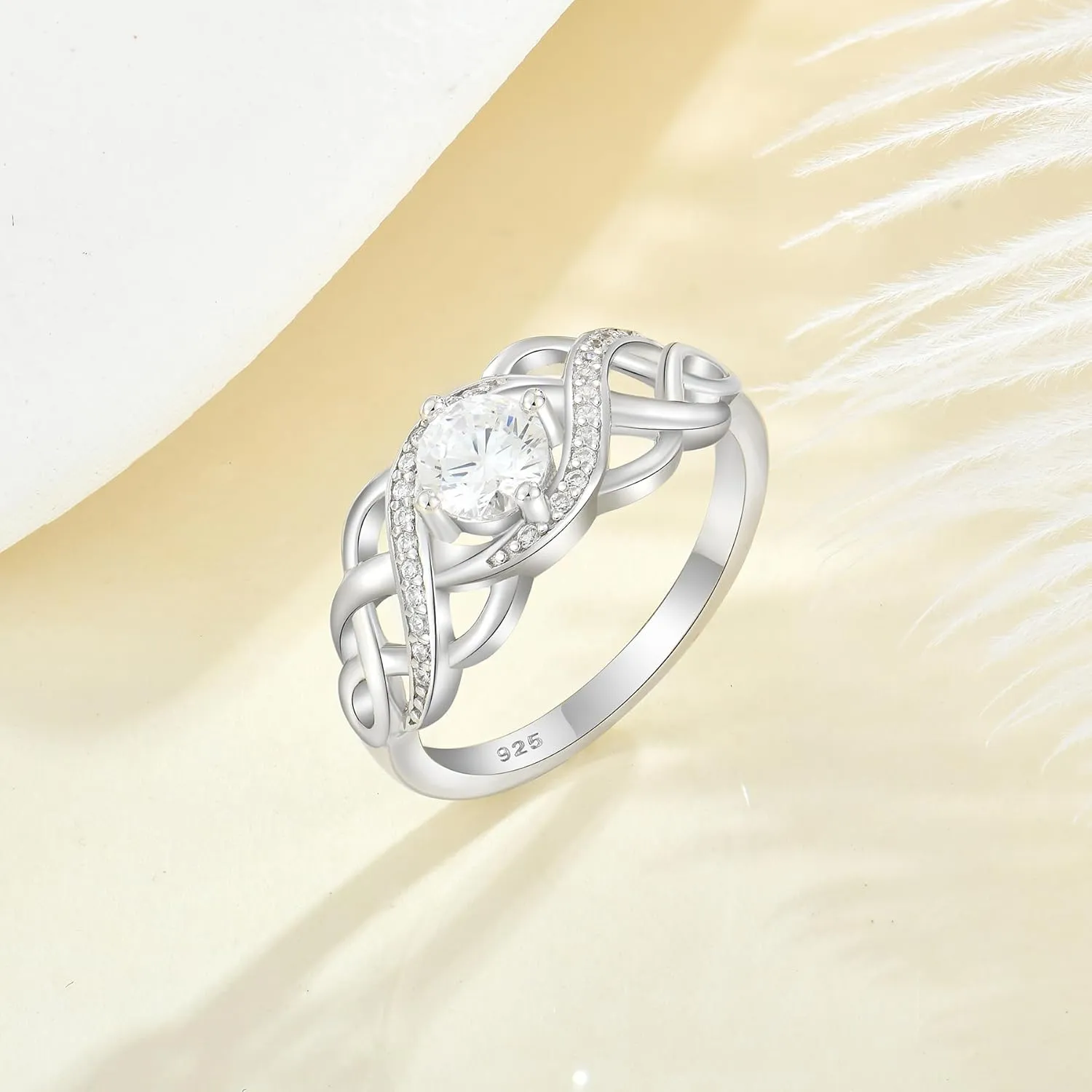 Celtic Knot Ring 925 Sterling Silver Infinity Twisted Ring Statement Rings Birthstone Jewelry Gifts for Women Size 5-10