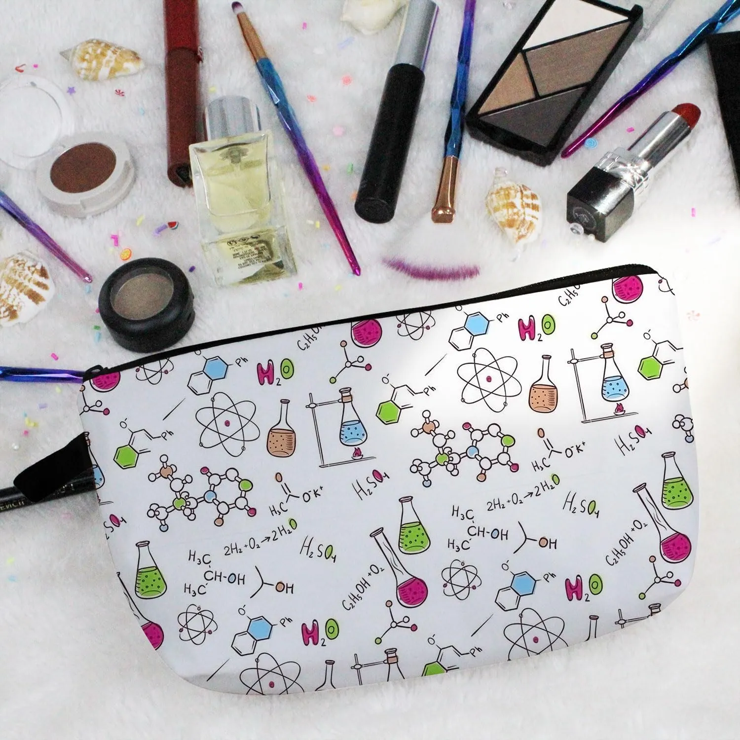 Chemical Elements Makeup Bag Small Organizer Bag Toiletry Zipper Pouch Chemical Cosmetic Bag Birthday Graduation Present for Chemist Graduates Chemistry Teacher Women