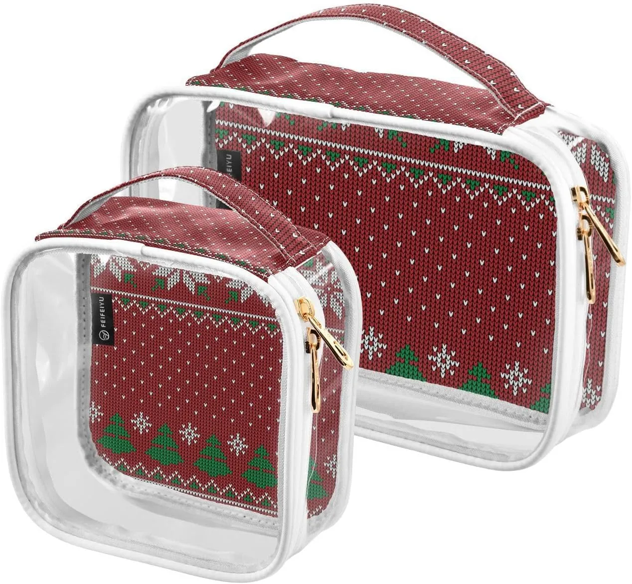 Christmas-new-year-pattern 2 Pieces Clear Makeup Cosmetic Bags for Traveling Vacation Organizing, Toiletry Bags for Women Men, PVC Waterproof Travel Organizer