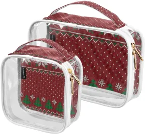 Christmas-new-year-pattern 2 Pieces Clear Makeup Cosmetic Bags for Traveling Vacation Organizing, Toiletry Bags for Women Men, PVC Waterproof Travel Organizer