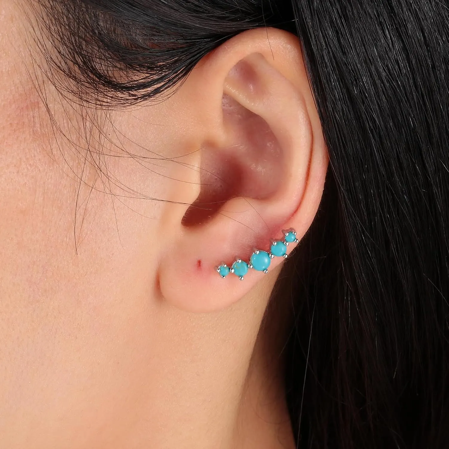 CiNily Opal Ear Crawler Earrings, 14K Gold Plated Cuff Climber Earrings Small Flat Back Stud Earrings Fashion Jewelry Mothers Day Gifts for Women Girls Hypoallergenic, White Gold, Rose Gold