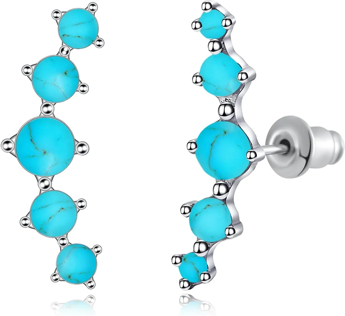 CiNily Opal Ear Crawler Earrings, 14K Gold Plated Cuff Climber Earrings Small Flat Back Stud Earrings Fashion Jewelry Mothers Day Gifts for Women Girls Hypoallergenic, White Gold, Rose Gold
