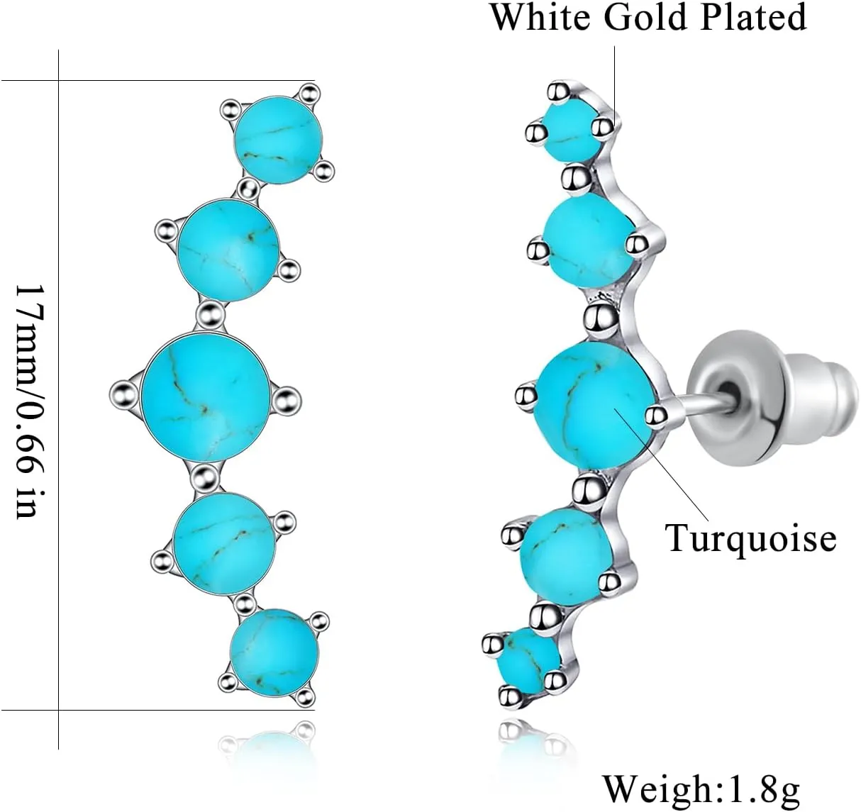 CiNily Opal Ear Crawler Earrings, 14K Gold Plated Cuff Climber Earrings Small Flat Back Stud Earrings Fashion Jewelry Mothers Day Gifts for Women Girls Hypoallergenic, White Gold, Rose Gold
