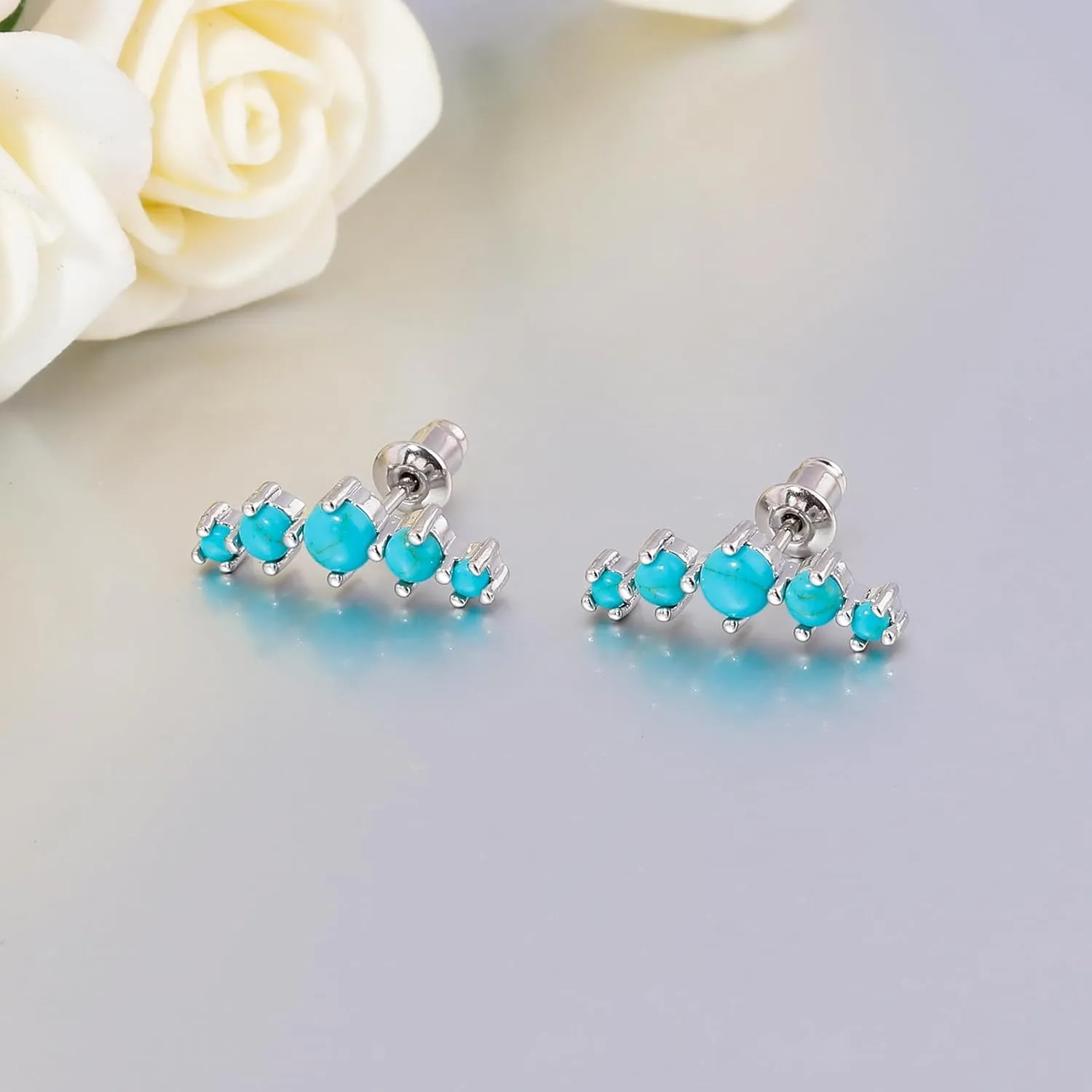 CiNily Opal Ear Crawler Earrings, 14K Gold Plated Cuff Climber Earrings Small Flat Back Stud Earrings Fashion Jewelry Mothers Day Gifts for Women Girls Hypoallergenic, White Gold, Rose Gold