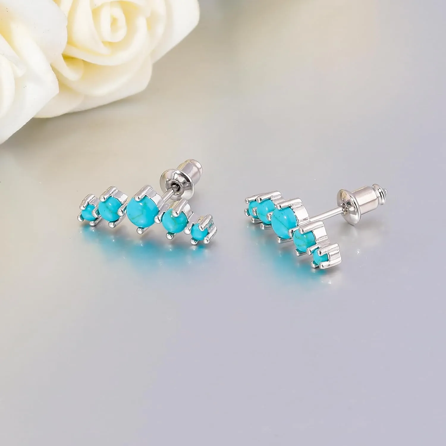 CiNily Opal Ear Crawler Earrings, 14K Gold Plated Cuff Climber Earrings Small Flat Back Stud Earrings Fashion Jewelry Mothers Day Gifts for Women Girls Hypoallergenic, White Gold, Rose Gold