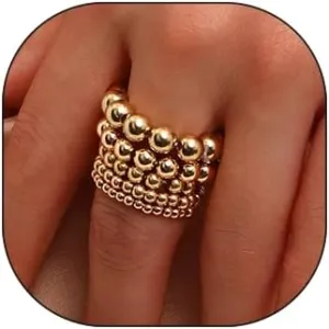 CJIAYUJEW Gold Chunky Rings Set for Women Sliver Thick Beaded Rings Gold Adjustable Open End Ring Chunky Dome Rings Stackable Knuckle Rings Set Jewelry for Women