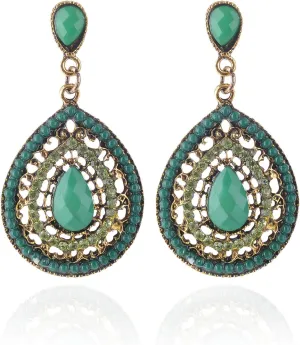 coadipress Handmade Boho Waterdrop Earrings for Women Unique Vintage Bohemian Ethnic Colorful Bead Blue Gemstone Cutout Dangle Drop Statement Earrings Fashion All-match Sculpted Earrings Jewelry Gifts