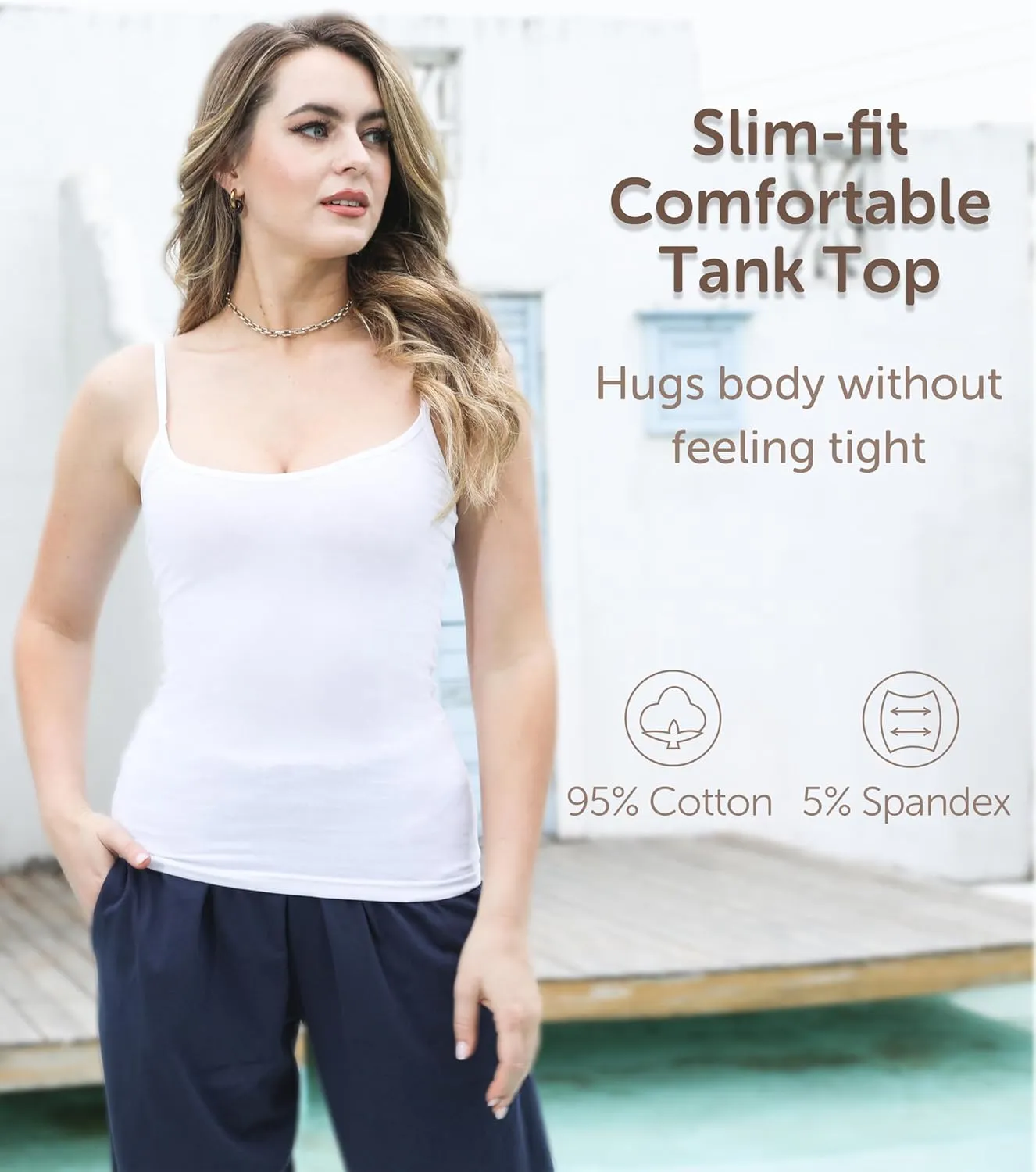 Comfneat Women's 4-Pack Slim-Fit Camisoles Cotton Adjustable Spaghetti Strap Top Underwear