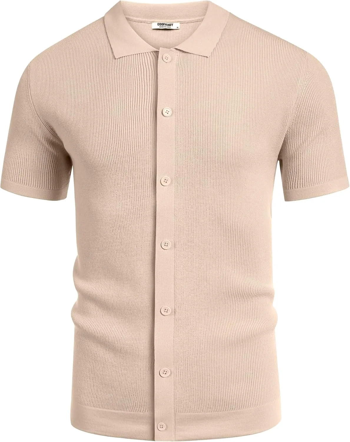 COOFANDY Men's Vintage Knit Shirt Short Sleeve Button Down Polo Shirts for Summer Casual & Vacation