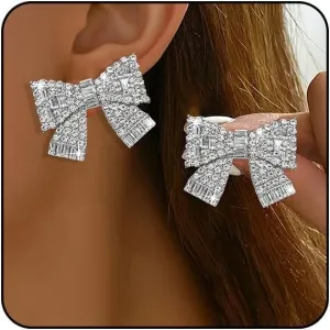 Coquette Rhinestone Dangle Earrings - Hot Pink, Red, Black - Silver Bow Earrings for Women - Sparkly Holiday & Christmas Jewelry