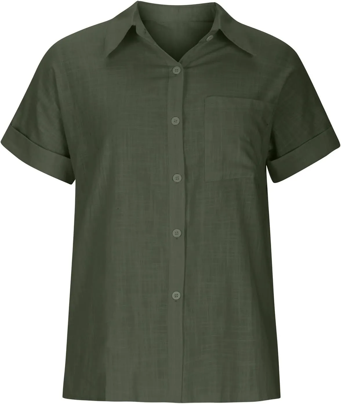 Cotton Linen Button Down Shirts for Women V Neck Collared Blouse Short Sleeve Business Work Tops Summer Gauze Shirt