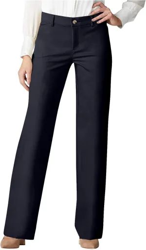 Cotton Linen High Waist Wide Leg Work Pants Slacks for Women Casual Grey Trousers with Pockets Comfortable Relaxed Fit