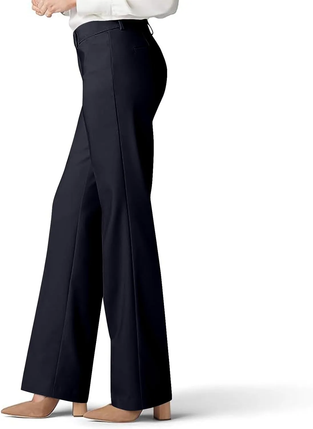 Cotton Linen High Waist Wide Leg Work Pants Slacks for Women Casual Grey Trousers with Pockets Comfortable Relaxed Fit