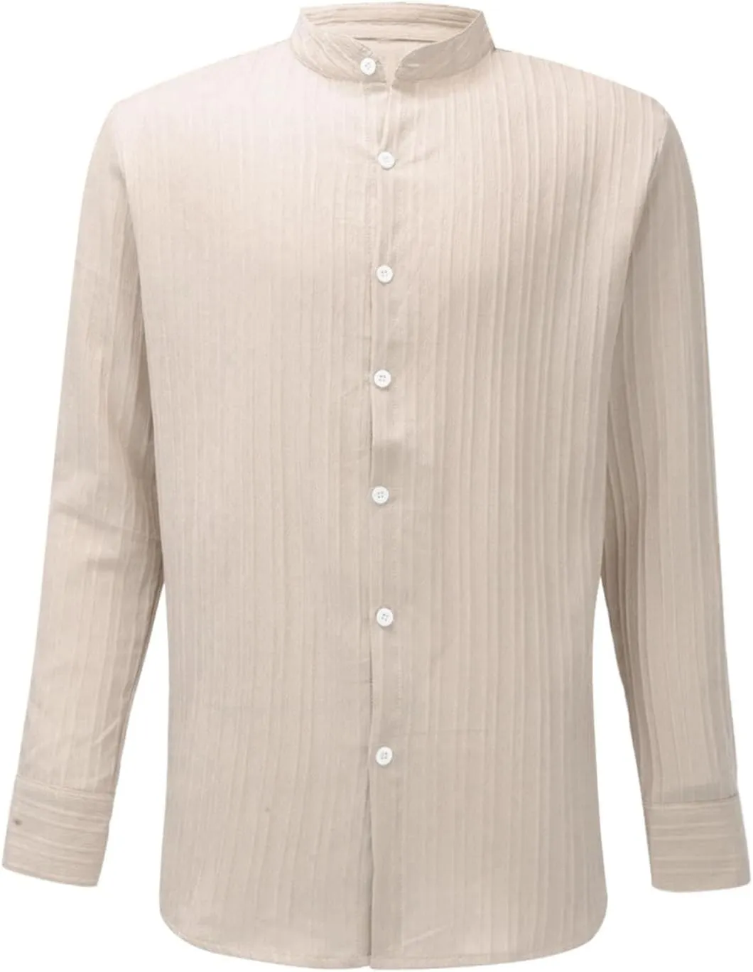 Cotton Linen Shirts Men Long Sleeve Banded Collar Striped Casual Work Shirts 2025 Trendy Summer Beach Yoga T-Shirts