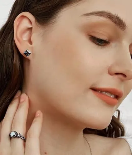 Created Rainbow Quartz Stud Earrings for Women Men 18K White Gold Plated Round/Square CZ Earrings Hypoallergenic Jewelry Gift