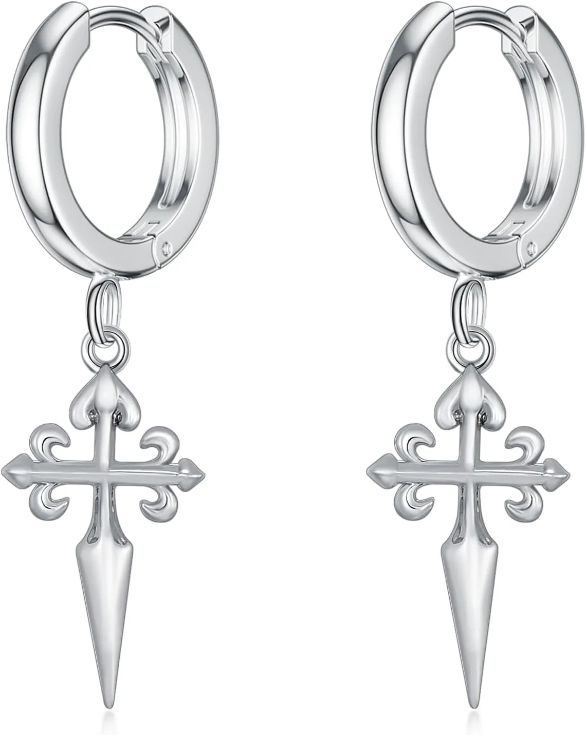 Cross Earrings for Men Sword Cross Dangle Drop Earring Hoop Earrings Cross Religious Jewelry Gifts for Brother