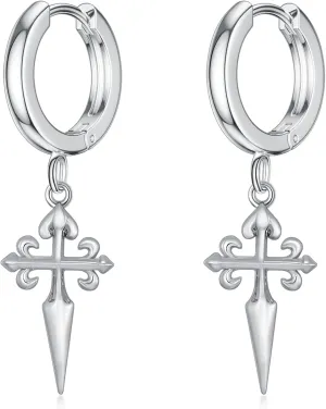Cross Earrings for Men Sword Cross Dangle Drop Earring Hoop Earrings Cross Religious Jewelry Gifts for Brother