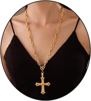 Cross Pendant Necklace for Women 18K Gold Plated Faith Necklace Luxurious Multi-Colored Gemstones Cross Choker Necklace Lightweight Prayer Religious Jewelry