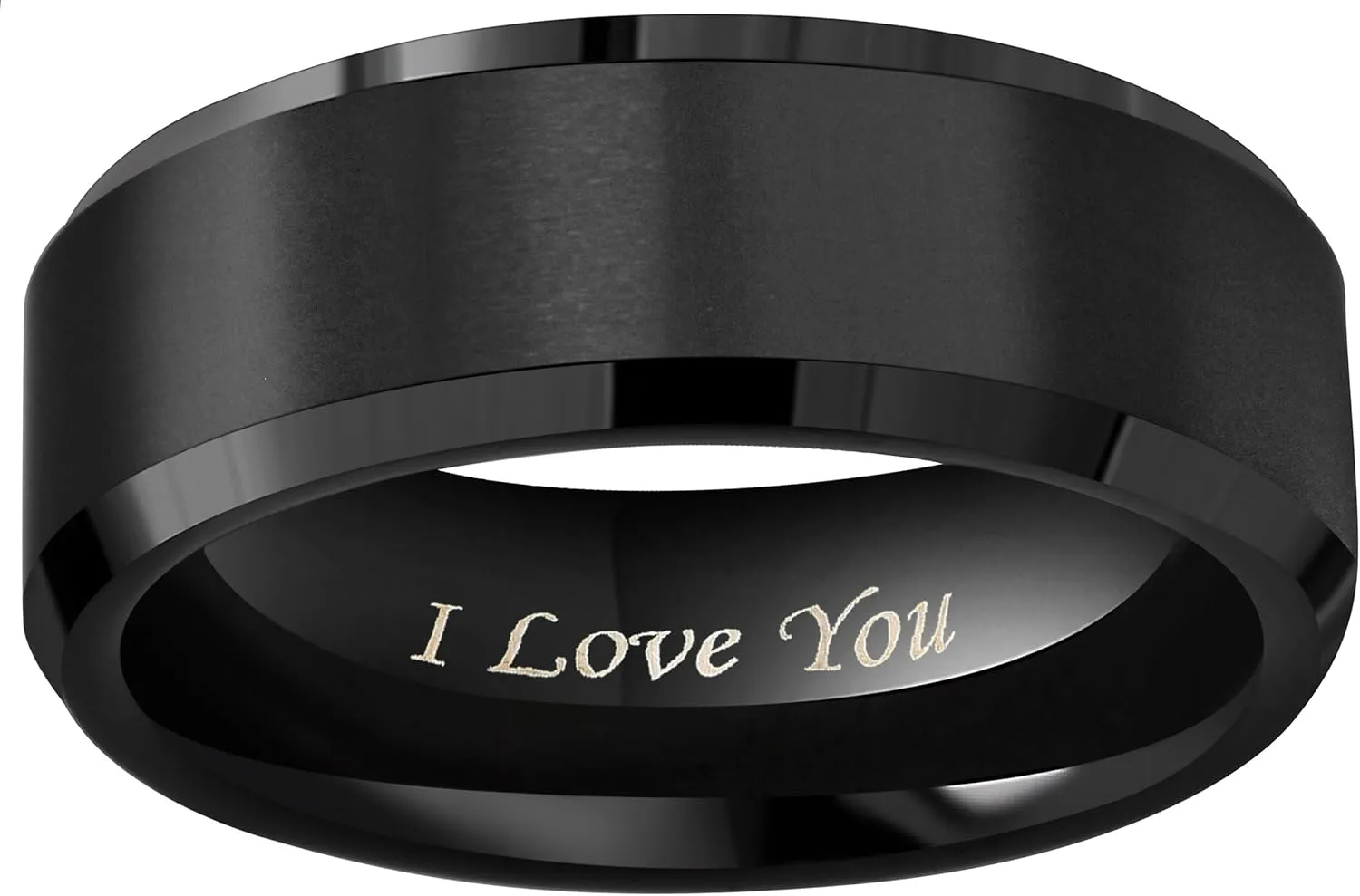 Crownal 4mm 6mm 8mm Black/Silver/Gunmetal/Gold Tungsten Wedding Couple Bands Rings Men Women Matte Brushed Finish Center Engraved "I Love You" Size 4 To 17