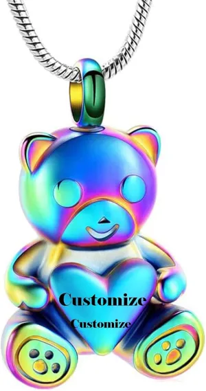Customize Cremation Jewelry - Teddy Bear Urn Necklace for Men Women Personalized Necklaces Engraved Names Jewelry