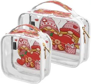 Cute Gnome Cartoon 2 Pieces Clear Makeup Cosmetic Bags for Traveling Vacation Organizing, Toiletry Bags for Women Men, PVC Waterproof Travel Organizer
