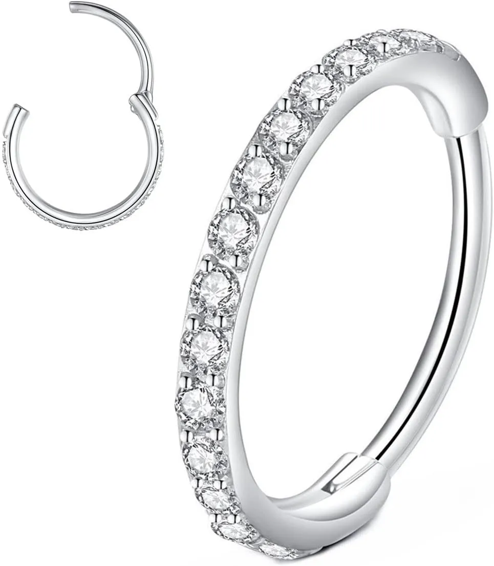CZ Hinged Segment Nose Rings Hoop 316L Surgical Steel Cubic Zirconia Conch Daith Helix Tragus Body Piercing Jewelry Lip Rings Cartilage Earrings 20G 18G 16G Stainless Steel Septum Clicker Ring